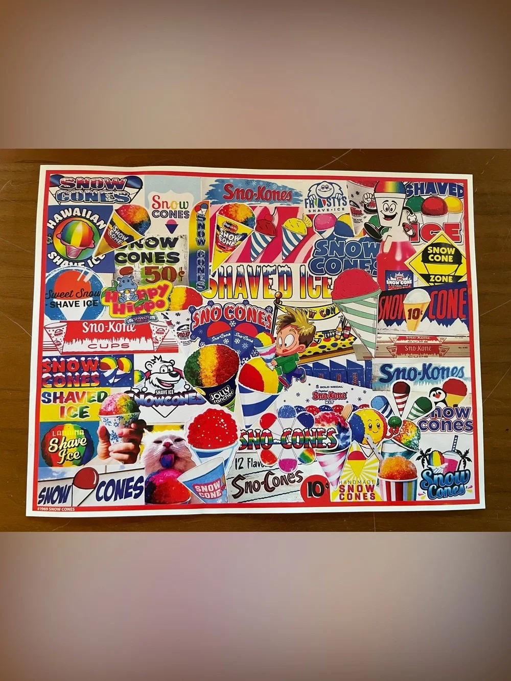 White Mountain Snow Cones Collage Puzzle 1000 pc- Bright Multicolor Retro Signs